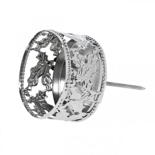 Floristik24 Portacandele con palma, portacandele per corona dell&#39;Avvento argento Ø5,5 cm 4 pz