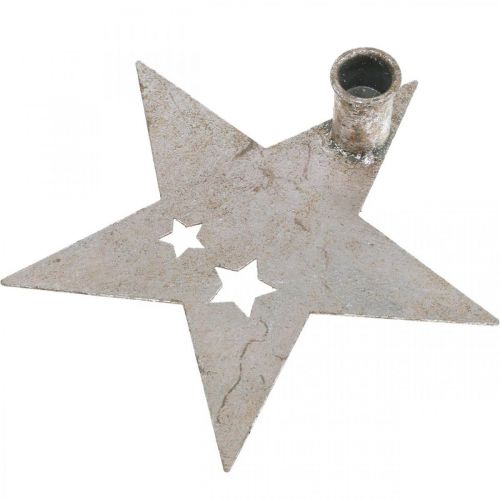 Prodotto Stella decorativa in metallo, portacandele affusolato per Natale argento, aspetto antico 20 cm × 19,5 cm