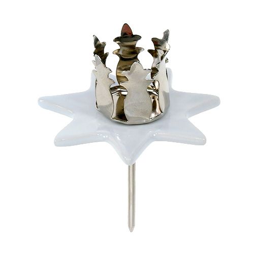 Floristik24 Candeliere stella bianco-argento Ø6cm 4 pezzi