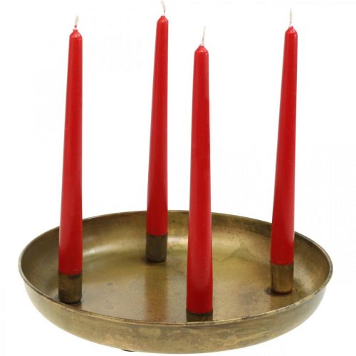 Floristik24 Piatto portacandele, ghirlanda dell&#39;Avvento, decorazione natalizia effetto antico dorato Ø30cm