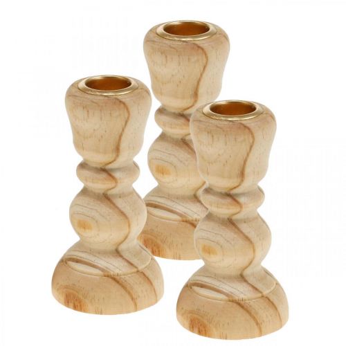 Candeliere candeliere in legno tornito casa di campagna H11cm 3pz