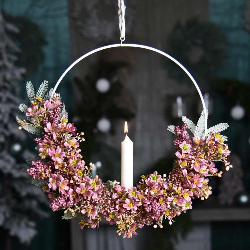 Floristik24 Candeliere da appendere anello decorativo in metallo bianco Ø28.5cm 3 pezzi