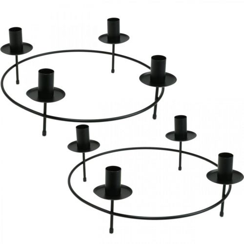 Prodotto Anello per candele, candele a bastoncino, portacandele, nero, Ø33,5 cm, H11 cm, 2 pezzi