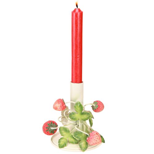 Prodotto Portacandele in metallo decorazione fragola estate crema H13cm