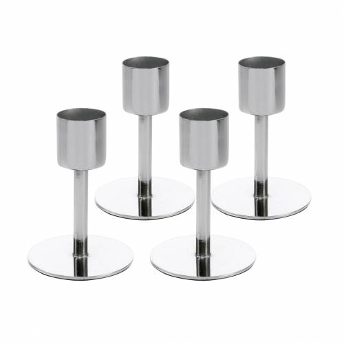 Floristik24 Set portacandele in metallo per candele coniche argento Ø2,2 cm H7,3 cm 4 pezzi