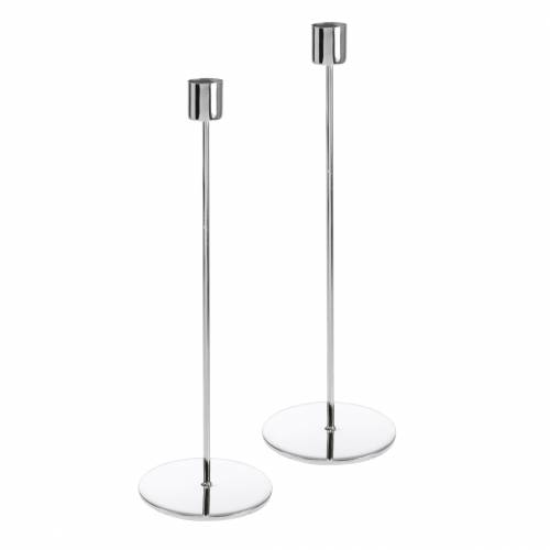Prodotto Set portacandele in metallo per candele coniche argento Ø2.2cm H28cm 2 pezzi