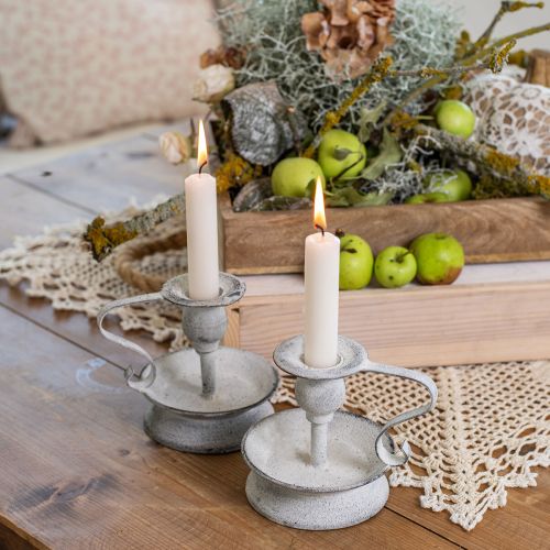 Prodotto Candeliere in metallo con manico bianco grigio 12,5 cm