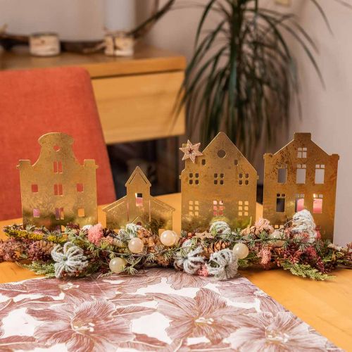 Prodotto Candeliere Luci di Natale Case Deco Oro 52×12cm