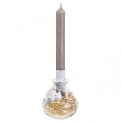 Floristik24 Candeliere Candeliere Bianco Vetro Decorazione Pasquale H11cm