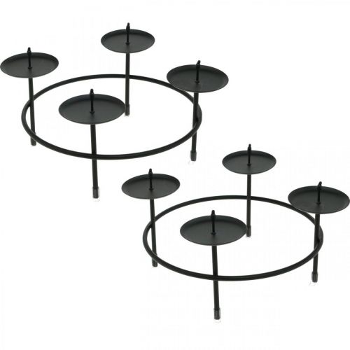 Candeliere per 4 candele Corona dell&#39;Avvento in metallo nero Ø18,5 cm 2 pezzi