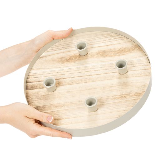 Vassoio rotondo in legno per quattro candele affusolate, 30 cm | Floristik24.it