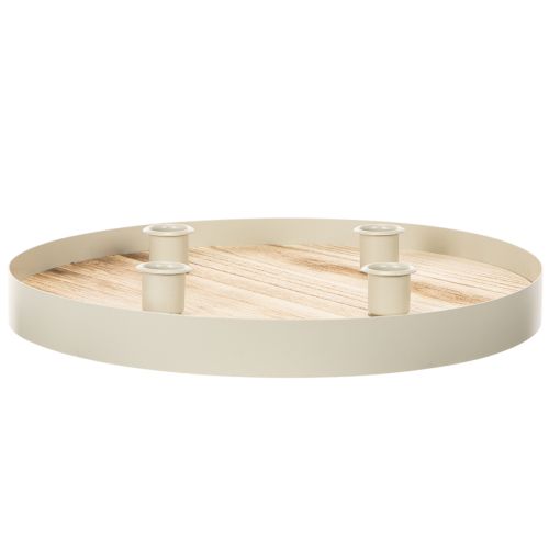 Vassoio rotondo in legno per quattro candele affusolate, 30 cm | Floristik24.it