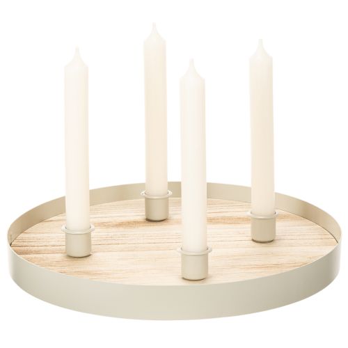 Vassoio rotondo in legno per quattro candele affusolate, 30 cm | Floristik24.it