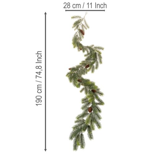 Ramo di pino decorativo, ghirlanda artificiale per composizioni invernali, 190 cm | Floristik24.it