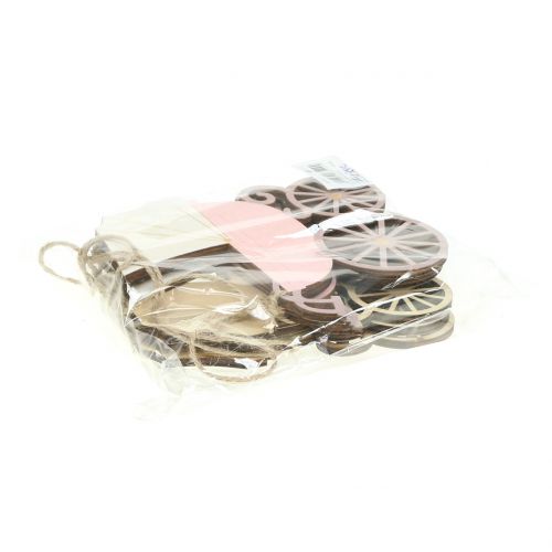 Floristik24 Carrozzina Decorazione da appendere rosa / blu 16,5 cm x 15 cm 6 pezzi