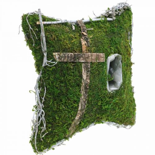 Floristik24 Cuscino muschio e viti con croce per sistemazione tomba 25x25cm
