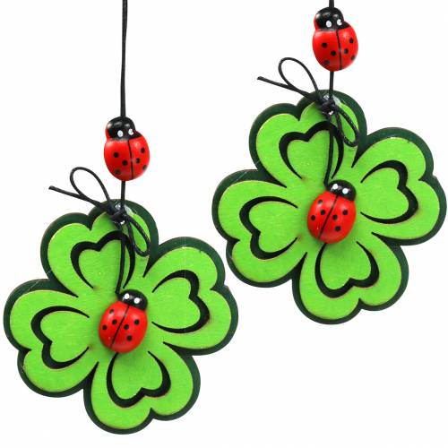 Foglia di trifoglio con scarabeo da appendere verde 7 cm 6 pz