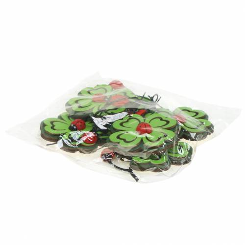 Prodotto Foglia di trifoglio con scarabeo da appendere verde 7 cm 6 pz