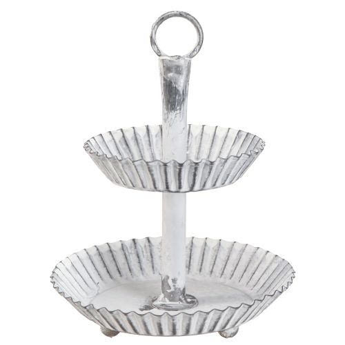 Floristik24 Alzata per torta Shabby Chic in metallo bianco 2 piani Ø16,5 cm