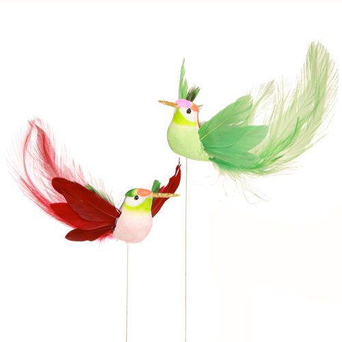 Prodotto Decorazione colibrì su bastoncino turchese bordeaux 13-15 cmx9-10 cm 6 pz