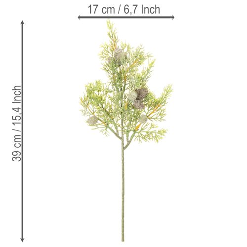 Ramo di conifera artificiale con pigne, decorazione artificiale da tavolo, 39 cm, 4 pezzi | Floristik24.it