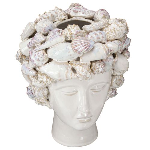 Vaso in ceramica con conchiglie – Busto decorativo mediterraneo per piante e fiori 25 cm