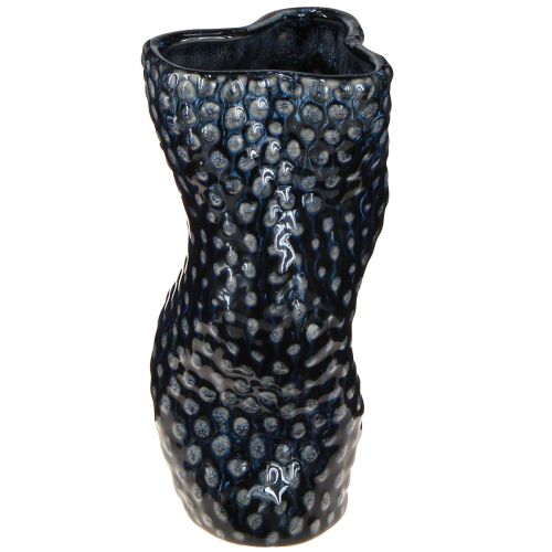 Vaso decorativo corallo in ceramica blu beige curvo H20cm