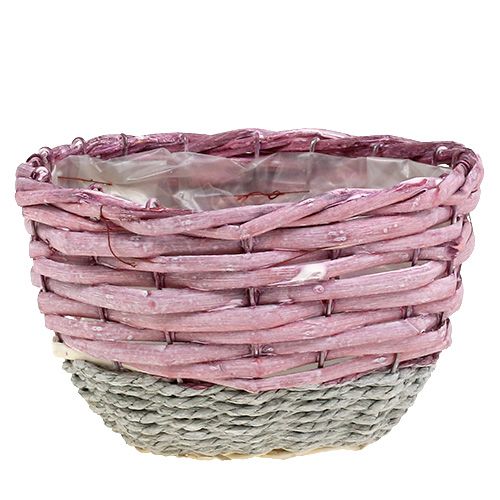 Floristik24 Set di 3 cestini rotondi Ø14cm - 24cm rosa, naturale