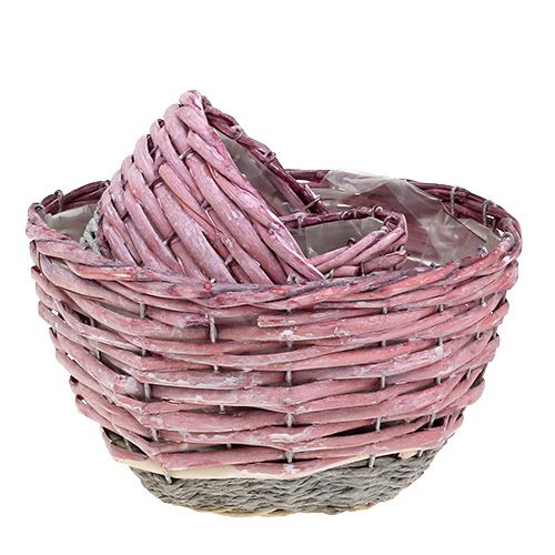 Floristik24 Set di 3 cestini rotondi Ø14cm - 24cm rosa, naturale