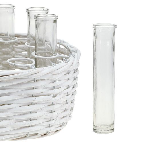 Floristik24 Cestino rotondo bianco Ø27cm con 8 provette