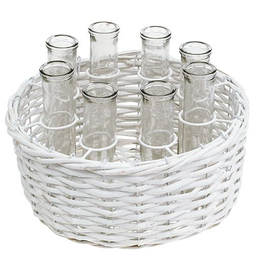 Floristik24 Cestino rotondo bianco Ø27cm con 8 provette