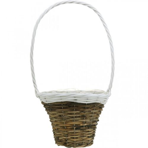 Prodotto Cestino con manico, cesto naturale per piantare, cesto di fiori rotondo naturale, bianco H49cm Ø23,5cm