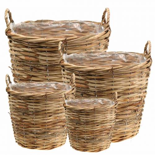 Floristik24 Cesto in vimini con manici marrone Ø48 / 43/37 / 33cm set di 4 fioriere decoro