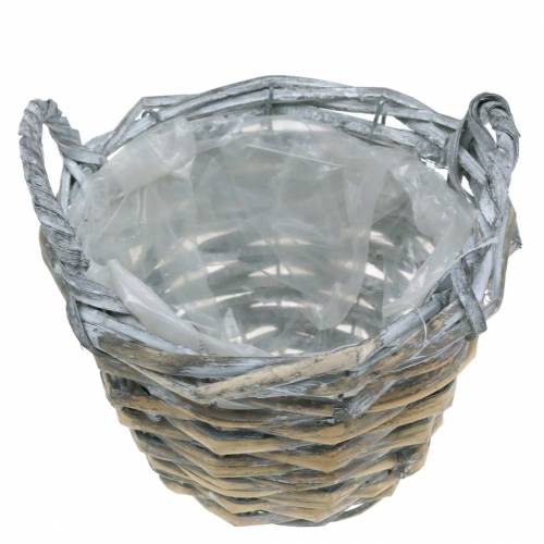 Floristik24 Cestino intrecciato bianco grigio Ø17cm alto 12cm con manici