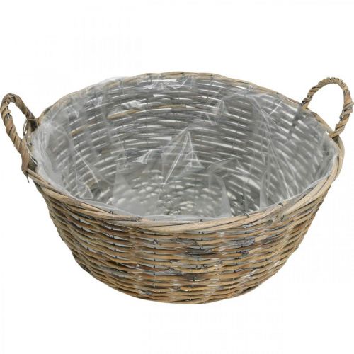 Prodotto Cestino con manici, vaso di legno intrecciato, vaso per piante naturale, lavato bianco H18,5cm Ø51cm