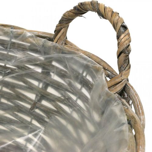Floristik24 Cesto con manici, fioriera, conchiglia in vimini naturale, bianco lavato H15cm Ø35cm