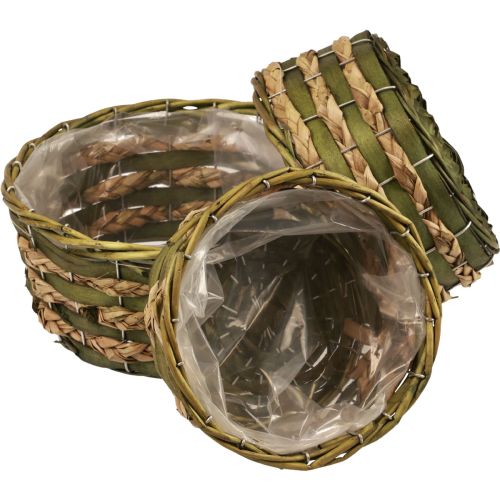 Cesto cesto per piante intrecciato verde 30×24/26×20/22×15 cm set da 3