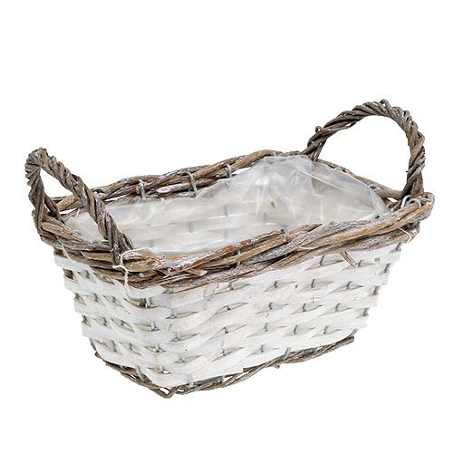 Floristik24 Cestino quadrato con manici bianco naturale 22 x 14 cm
