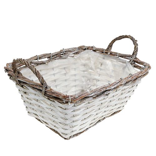 Floristik24 Cesto angolare con manici bianco naturale 31 x 24 cm
