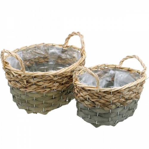 Floristik24 Cesto intrecciato ovale per piante natura, grigio 29/24 cm set di 2