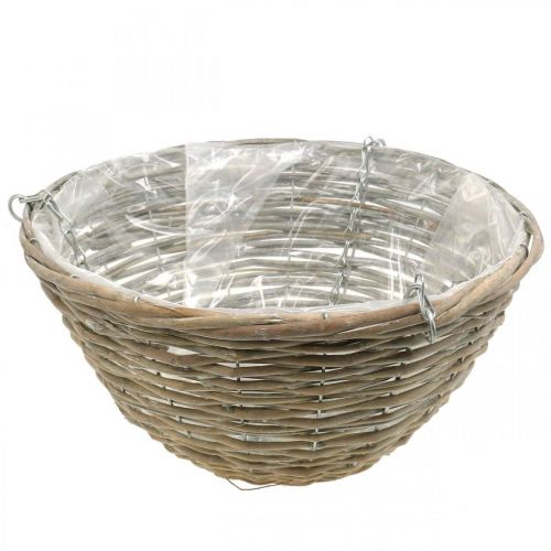 Floristik24 Cesto di fiori da appendere, fioriera intrecciata natura, bianco lavato H17cm Ø35cm