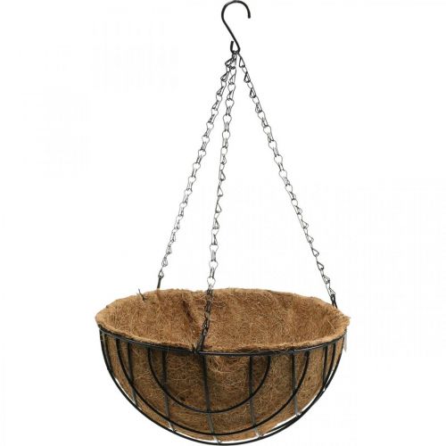 Prodotto Cesto per piante da appendere, cestino per appendere in metallo, fibre di cocco naturali, nero H15cm Ø30,5cm