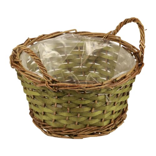 Cestino rotondo per piante intrecciate con manici verde Ø24cm H17cm