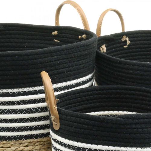 Prodotto Cestino per manico, aiutante per l&#39;ordine, cesto per piante, utensili in bianco e nero, naturale Ø32/28/23 cm H30/25/19 cm set di 3