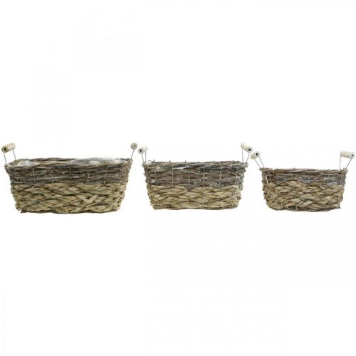 Prodotto Cesto per piante con manici, ciotola quadrata, fioriera naturale per piantare shabby chic bianco lavato L30/25,5/21 cm H12/11/10 cm set di 3