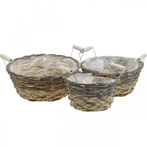 Floristik24 Cesto per piante con manici, contenitore decorativo per Pasqua, cestino naturale, shabby chic lavato bianco Ø28/24/19 cm H12/11/10 cm set di 3