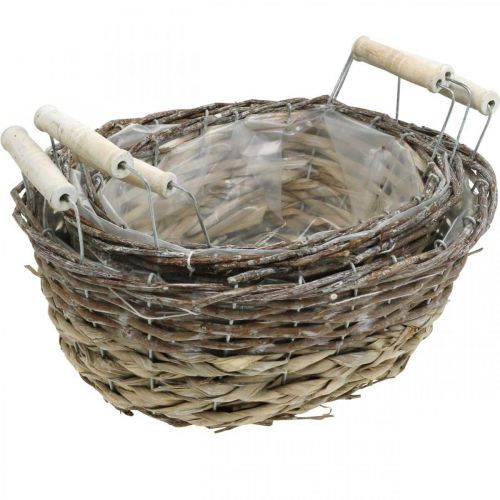 Prodotto Cesto naturale per piantare, cesto con manici, fioriera shabby chic lavato bianco L31/27,5/24 cm H12/11,5/10 cm set di 3