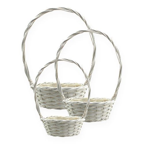 Floristik24 Set cestini x 3 con manici rotondi bianchi Ø18, 23, 29 cm