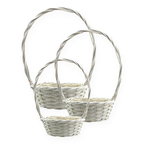 Floristik24 Set cestino x 3 con manico rotondo bianco Ø18, 23, 29 cm