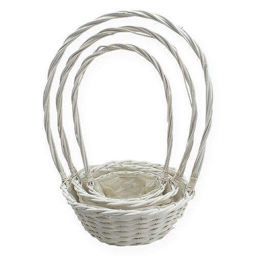 Floristik24 Set cestini x 3 con manici rotondi bianchi Ø18, 23, 29 cm